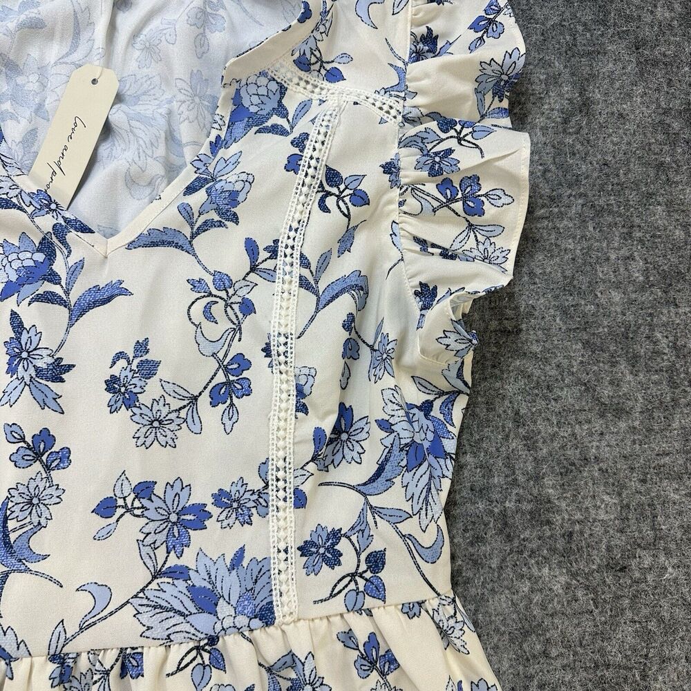 Love and Promises Dress Women Large Blue Floral Ruffles Lace Bohemian Boho Lined - Picture 8 of 13
